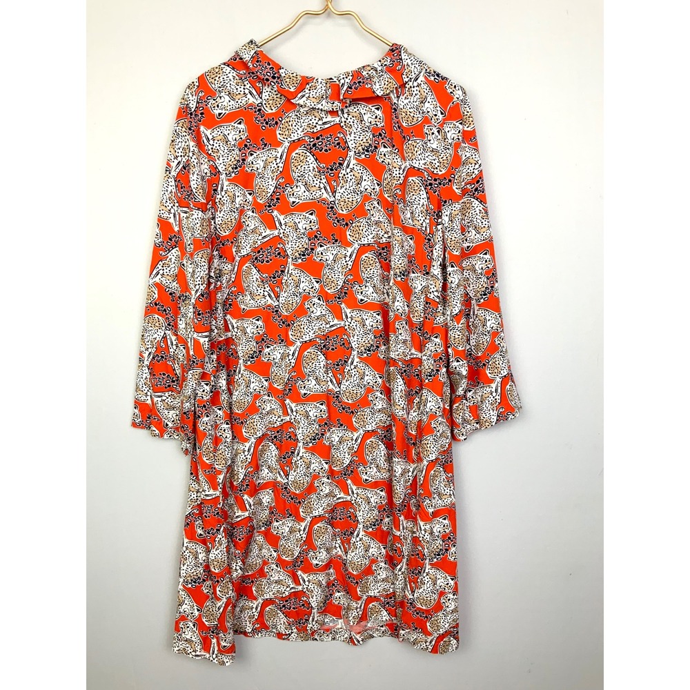 NWT Crown & Ivy Sz XL Cheetah Leopard Animal Print Ruffle Neck Red Bow Tie Dress